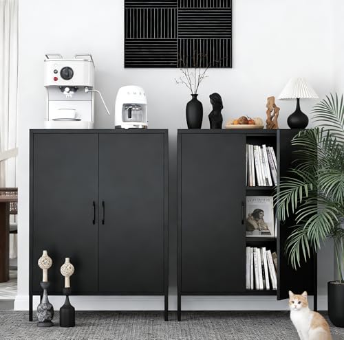 XIOMIOHTRQ Black Metal Locker Cabinet 40x31.5x15.7 Inches with Adjustable Shelves