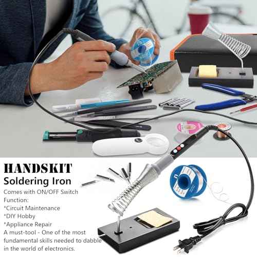 Soldering Iron Kit Electronics, 21-in-1, 90W Adjustable Temperature Soldering Iron, 5pcs Soldering Iron Tips, Soldering Iron Stand, Desoldering Pump, Magnifier, Solder Wire, Tweezer, PU Carry Bag