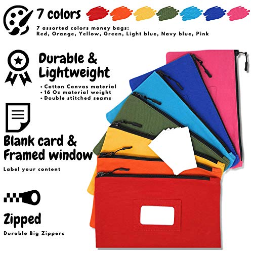 Canvas Tool Bag With ID Window And Blank Cards ? Large Zipper Tool Pouches Organizer ? Heavy Duty Small Tool Bag ? 12 x 7 inch Zipper Bag ? 7 Pieces 7 Colors