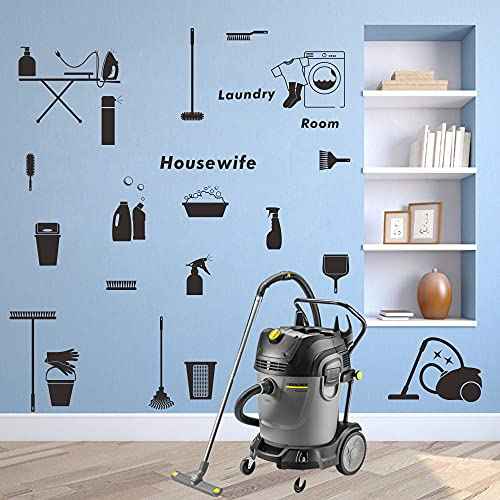 Housewife Laundry Room Wall Decal - Removable PVC Wall Sticker for Ironing and Cleaning Room - Fun and Motivational Laundry Room Decor with Cleaning Theme JWH148 (Black)