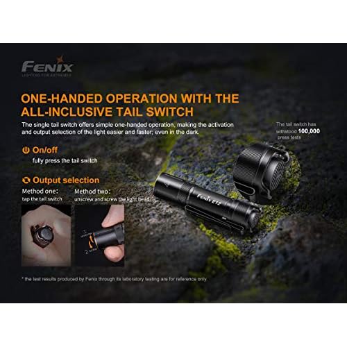 Fenix E12 V2 160 Lumen LED flashlight with EdisonBright AA alkaline battery bundle