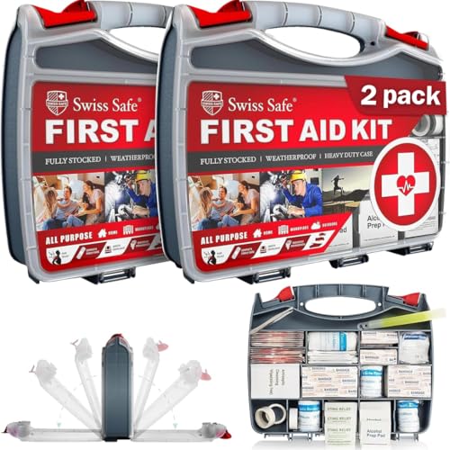 Swiss Safe 2-Pack Large Hardcase 348-Piece First Aid Kit for Camping, Travel & Car Emergency