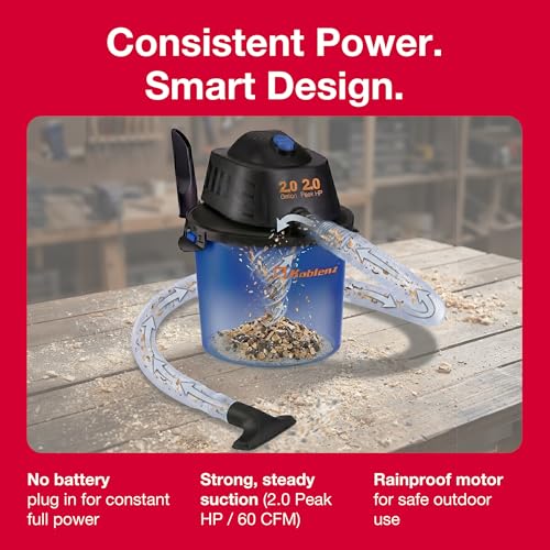 Koblenz WD-2L 2 Gallon 2.0 HP Wet Dry Vacuum Cleaner for Home Garage Car Workshop