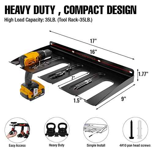 UNITEDPOWER Electric Drill Storage Rack, Holds 4 Drills, Wall Mounted Power Tool Organizer for Battery Powered Hand Tools, Workshop, Shed, Garage, Home (Drill Rack)