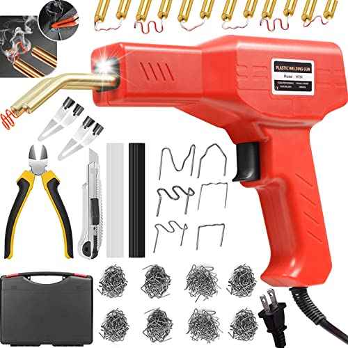 150W Upgraded Plastic Welder Kit,1000PCS Hot Stapler Welding Machine Car Bumper Repair Kit,2 in 1 Plastic Welder Soldering Gun with Weld Rods,6 Types Staples for Bumper/Kayak/Plastic Product Repairs