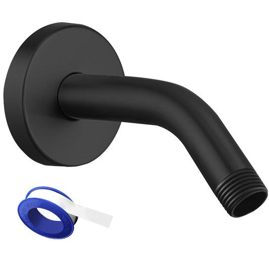 Voolan Shower Arm with Flange and Teflon Tape, Extension Shower Head Arm for Bathroom Fixed Shower Head, Solid Stainless Steel, Wall Mounted (6 Inch,Black)