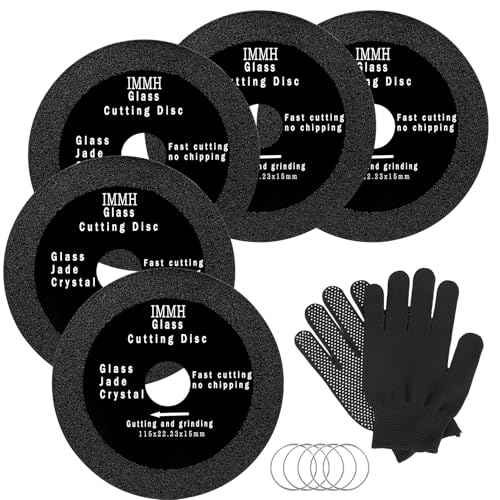 5Pack 4.5-Inch Glass Cutting Disc, Diamond Blade for Angle Grinder, Ultra-Thin Diamond Blade Cutting Disc for Grinding Glass, Jade, Crystal, Wine Bottles, Tile, Compatible Dry & Wet