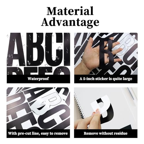 5 Inch Self-Adhesive Letter and Number Stickers - Black Vinyl Alphabet Set