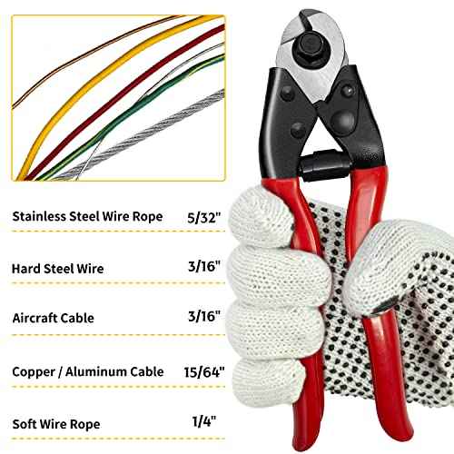 Steel DN Mate 7.6" Steel Wire Cutter, Cut All Wires Up to 5/32", Wire Rope Cutter, Cut Steel Cable, Aircraft Cable, Wire Seals, Bike Cable, Aluminum/Copper Wire, Fence Cable, One-Hand Operate CC-11