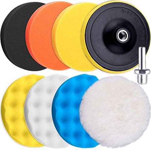 SIQUK 9 Pieces 3 Inch Buffing Pads Kit Foam Buffer Polisher Pads 3 Inch Hook and Loop Polishing Pads Buffer Attachment for Drill