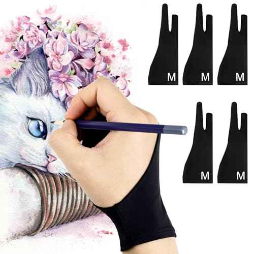 Falling in Art 5 Pack Drawing Gloves With Two Fingers, Digital Artist for Left and Right Hand, Soft Art for Graphic Drawing Tablets, iPads, Monitors and Paper Sketching, M
