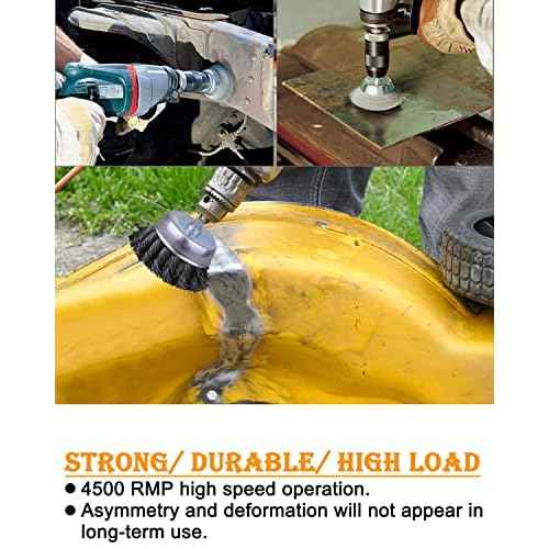 3 Inch Knotted Wire Cup Brush Set, 4PCS Wire Brush for Drill with 1/4'' Hex Shank, Drill Wire Brush Attachment, Suitable for Removing Rust/Corrosion/Paint - Extend Life & Reduced Wire Breakage