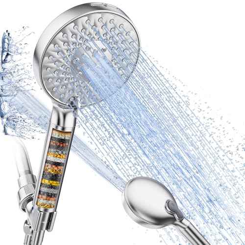 Filtered Shower Head with Handheld, High Pressure 9 Spray Mode Chrome Showerhead with Filters,detachable shower head,Water Softener Filters Beads for Hard Water -Remove Chlorine