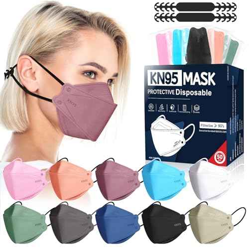 FENFEN KN95 Face Masks Disposable Adults - 50 Pack 5 Layer Protection Dust Breathable Comfortable Respirator Women KN95 Mask Individually Wrapped