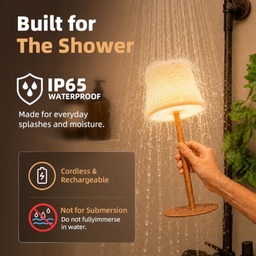 EZVALO Wood Grain Cordless Shower Lamp – Waterproof Rechargeable Mood Light, 3 Color Temps, 1 Pack