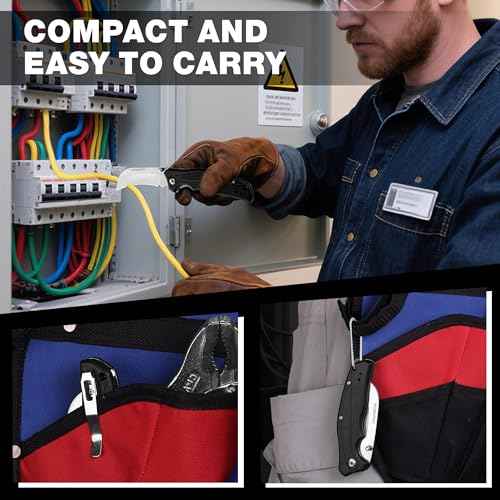 WORKPRO Pocket Knife, Hawkbill Folding Utility Knife with Lanyard Hole and Belt Clip, Electrician Knife for Cable Skinning and Carpet, Linoleum, Cardboard, Rope, Wire Cutting