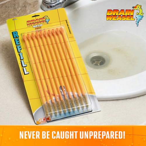 FlexiSnake Drain Weasel Refill 10 Pack for Hair & Clog Removal, Reusable Handle Compatible