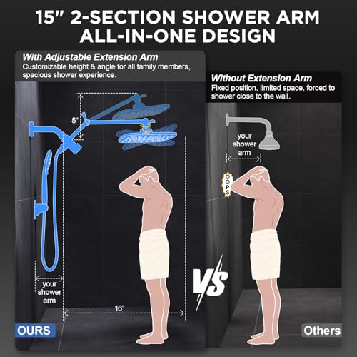 Veken Chrome 11.8-Inch High Pressure Rainfall Shower Head with Handheld & Adjustable Arm