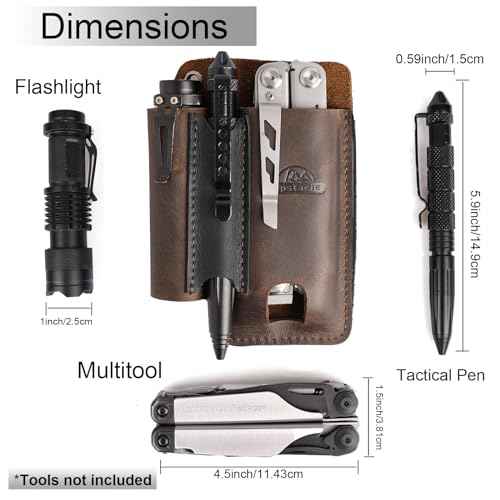 Topstache Leather Multitool Sheath with Belt Clip - Multitool Holster for Belt - EDC Belt Organizer Fits, Flashlight, Pen - Leather Pouch - Holder, Dark Brown
