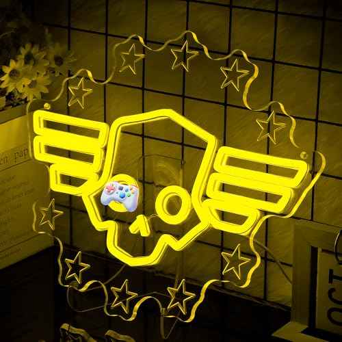 Skull Neon Sign for Wall Decor - Hero Diver Game Neon Acrylic USB Powered LED Wall Art Decor, Light Up Sign Dimmable, for Man Cave Game Room Bedroom Birthday Party Christmas 14.02" x 11.38"
