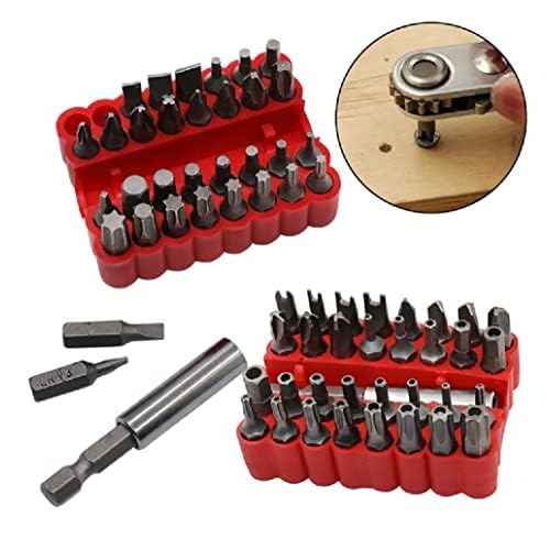 Security Tamper Proof Bit Set 33pcs Torq Torx Hex Star Spanner Tri Wing Electric Screwdriver Hex Bit 1/4" 6.35mm Magnetic Holder (33pcs hollow section)