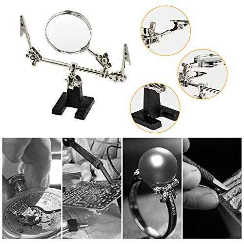 AORAEM Helping Hands Magnifier with Dual Adjustable Alligator Clips in 2.5X Magnifying Glass Soldering Station for Crafting, Hobby, Micro Objects (Not Include Battery)