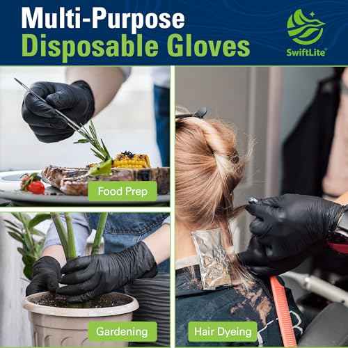 Black Nitrile Gloves, Food Safe Disposable Gloves Latex Free, Rubber Gloves Powder Free for Cooking, Kitchen Clean