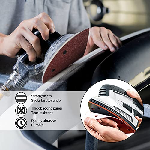 50 Pcs Mouse Detail Sander Sandpaper, 40/80/120/180/240 Grit Hook and Loop 140mm Mouse Sander Pads, Sander Replacement Pads, Assorted Triangle Sandpaper for Detail Mouse Sander