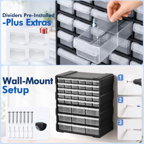 SSRTK 39-Drawer Craft Organizer with Dividers, Labels & Wall Mount Option