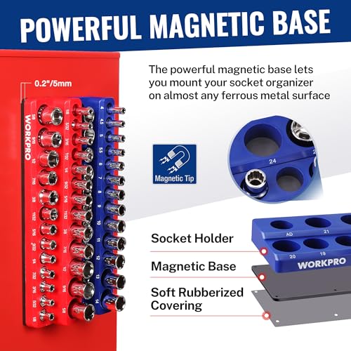 WORKPRO 8-Piece Magnetic Socket & Wrench Organizer Set – 8-Piece Variation Included