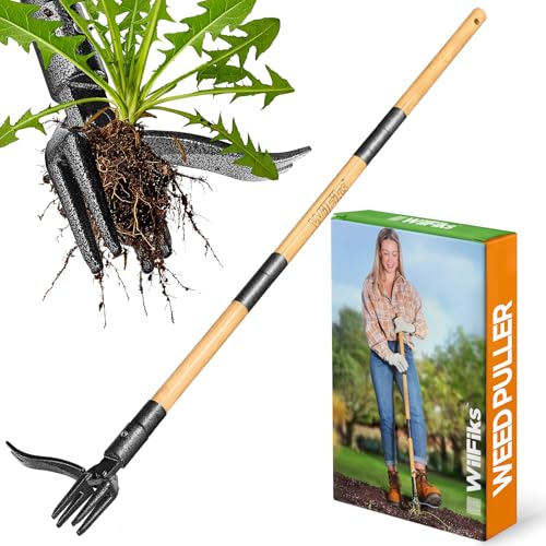 Large WilFiks Weed Puller Tool with Long Handle & Foot Platform - Heavy Duty Garden Weeder