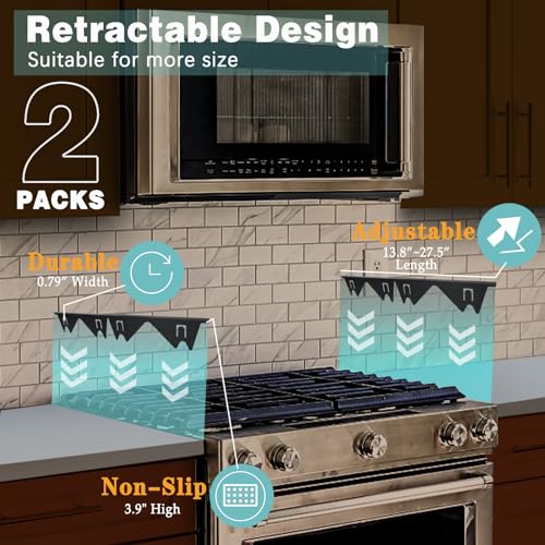 Black Stainless Steel Stove Gap Cover 2 Pack, Adjustable Retractable Range Guard