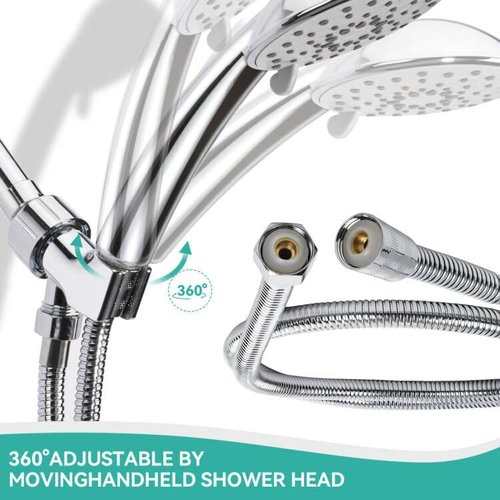 Adjustable Handheld Shower Head Holder and Hose- Premium ABS Bracket- 360 Degree Rotatable Brass Ball：Arm Mount and Hose Connector- Easy Install and Replacement Parts, MAYYAYA (Chrome holder and hose)