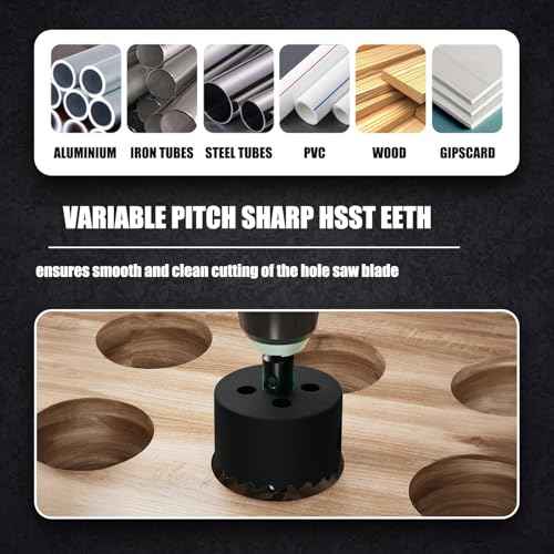 1-3/16" | 30mm Hole Saws with Heavy Duty Arbor HSS Bi-Metal Hole Cutter Drill Bit for Wood Cornhole Boards Plastic Drywall Metal Fiberboard(Black)