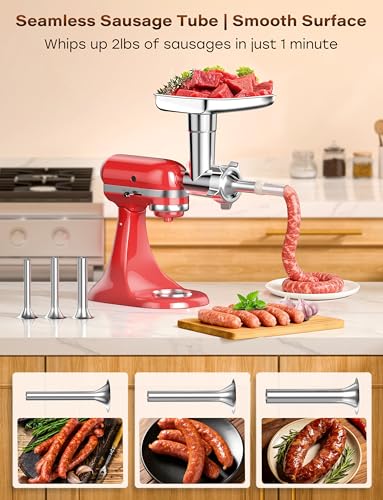 Upgraded Meat Grinder Attachment for KitchenAid 316 Stainless Steel, 18-Piece Set with 3 Sausage Stuffers