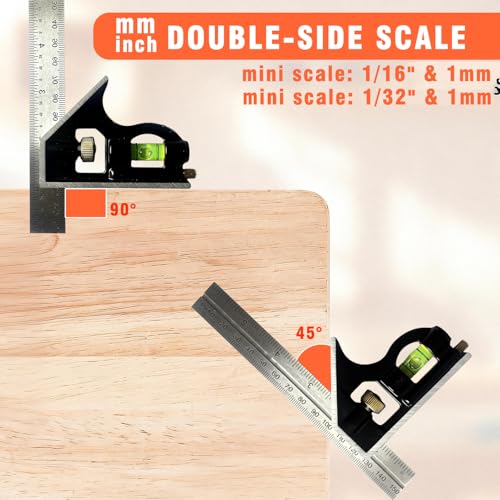 ALLWIN 6-Inch Combination Square with Stainless Ruler, Zinc Alloy Body, Bubble Level – Woodworking & DIY Precision
