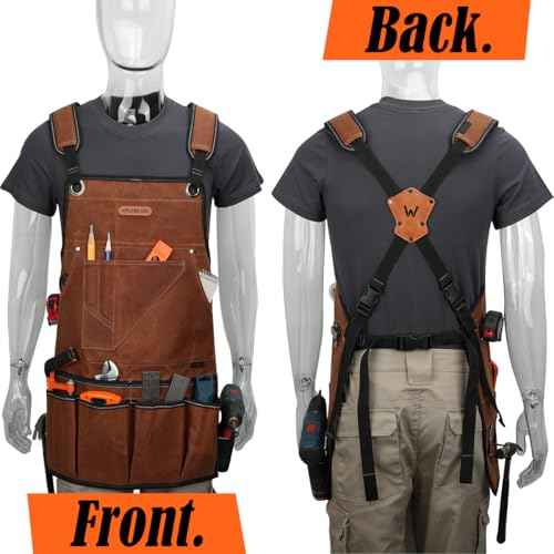 WELKINLAND 11-Pockets Waxed-Canvas Tool Apron, Heavy-Duty Carpenter Apron, Comfy Woodworking Apron, Convenient Workshop Apron, Fully-Adjustable Shop Aprons For Men, Well-Padded Work Aprons For Men