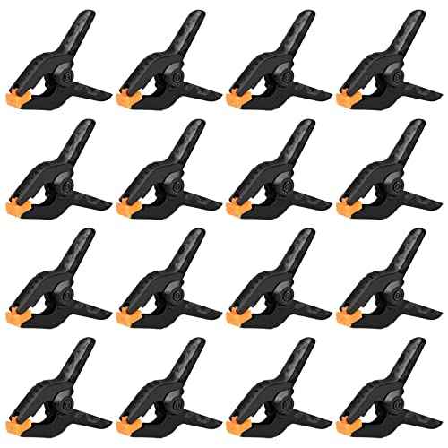 16 Pack Small Spring Clamps, 3.5 Inch Heavy Duty Clamps for Backdrop Stand, Plastic Clips for Crafts and Backdrop Clips for Crafts, Woodworking, Photography, Outdoor