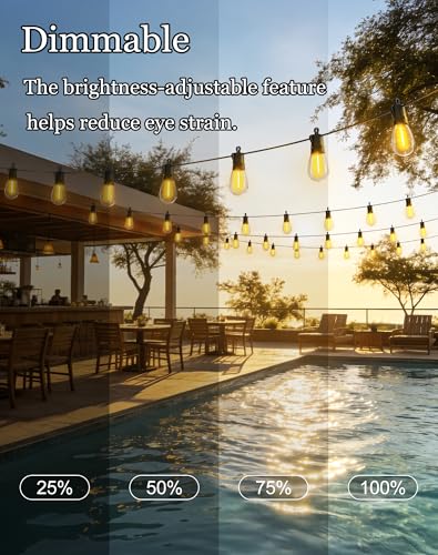 VGUXG 50ft Waterproof Solar String Lights with 15 Sockets - Outdoor Patio Decor