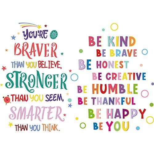 6 Pieces Colorful Inspirational Wall Decal Motivational Quote Phrases Wall Sticker You're Braver than You Believe Decals for Nursery Home Decoration