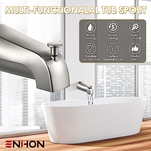 Enhon Brushed Nickel Slip-On Tub Spout with Diverter for 1/2" Copper Pipe - Model 1