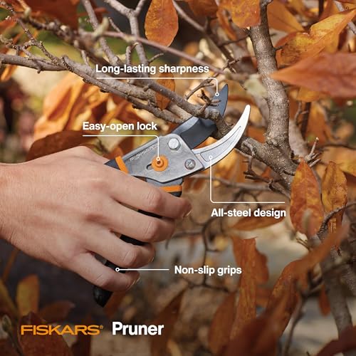 Fiskars Bypass Pruning Shears - Garden Clippers for Live Plant Cutting, 5/8" Capacity