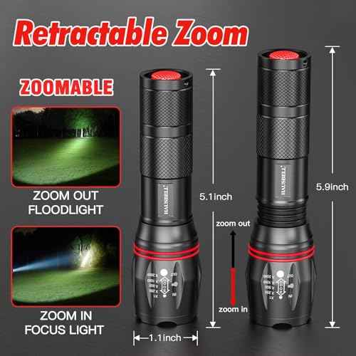 HAUSBELL A100 LED EDC Flashlights High Lumens,Bright, Zoomable, Waterproof, Powerful, Emergency Tactical LED Flashlights for Home and 5 Modes, Flashlight for Camping Gear¡¢Hiking¡¢Walking£¨2Pack£©