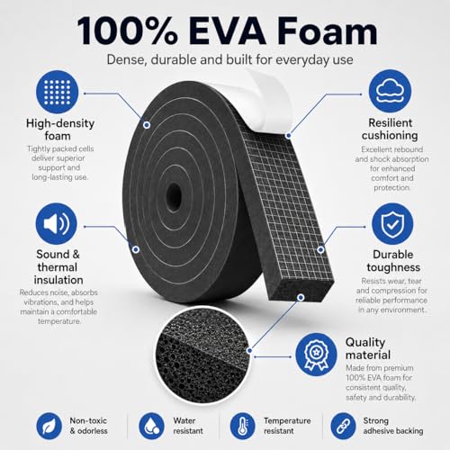Bantie 33FT Black EVA Foam Weather Stripping Door Seal Self-Adhesive Insulation