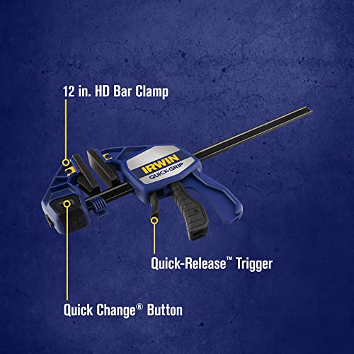 IRWIN QUICK-GRIP Bar Clamps for Woodworking, One-Handed, Heavy-Duty, 12" (1964712)