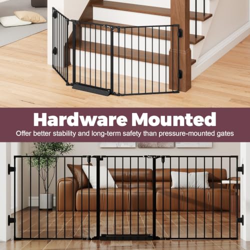 Cideny Black 78-Inch Extra Wide Baby Gate with Walk-Through Door for Stairs & Pets
