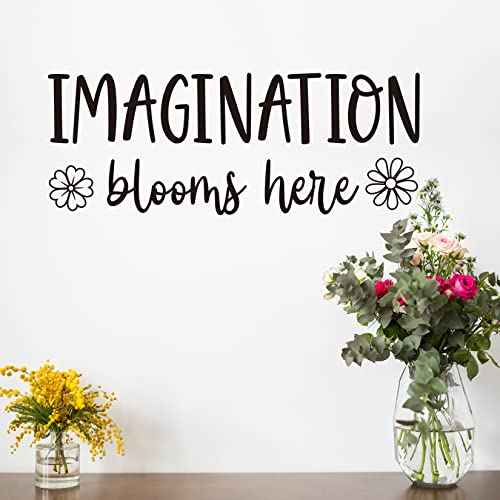 Imagination Blooms Here Vinyl Wall Decal Inspirational Wall Art Kids Playroom Wall Decals Classroom Decor