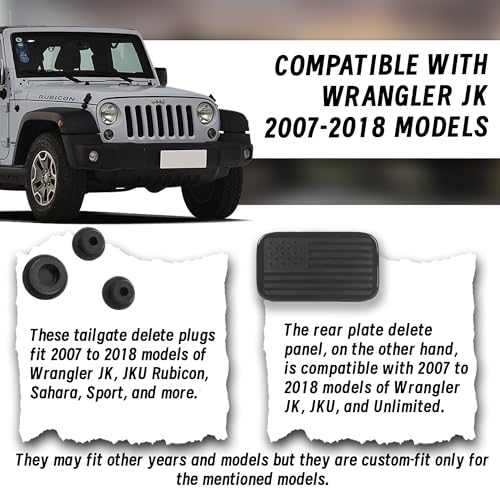 VIKOS 3-Piece Wrangler Tailgate Plug Set & Rear License Plate Panel
