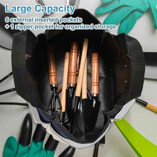 Garden Tool Bag Organizer, Heavy Duty Gardening Tote Bag with 7 Pockets and Zippers Pockets, Garden Home Tool Kits Organizer, (Tools are not included), Gray