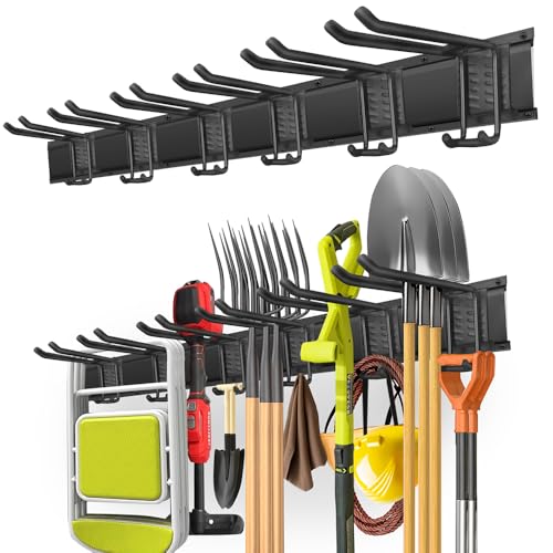 PIYILO 48 Inch Double-Layer Garage Tool Organizer Wall Mount with 6 Hooks